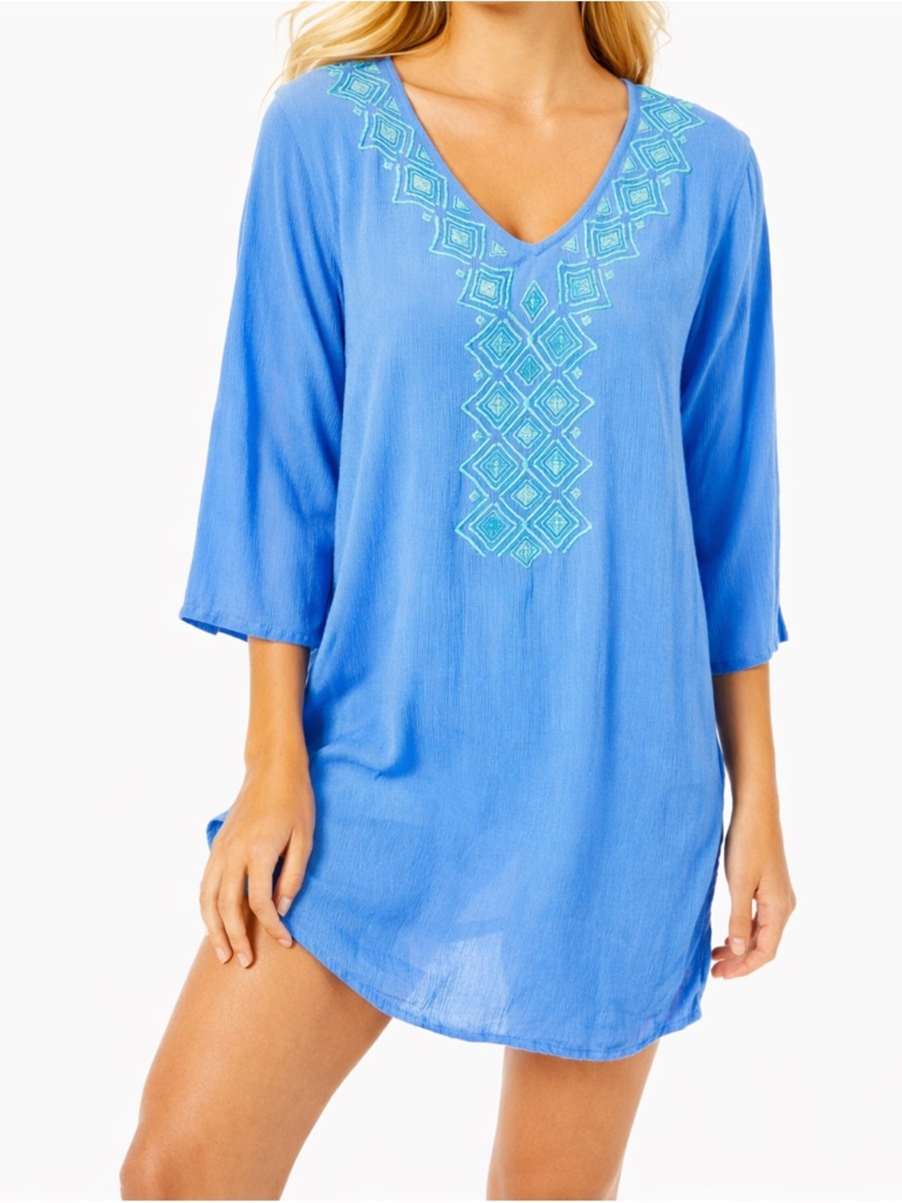 Lilly Pulitzer Blue Embroidered Swim Cover Up Tunic XS Boho Beach